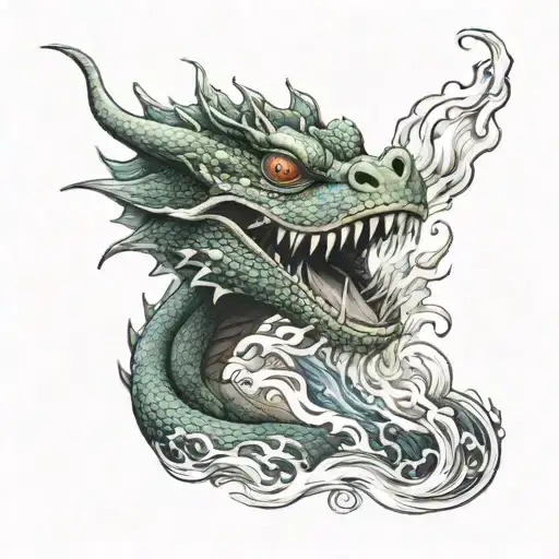 japanese water dragon breathing fire tattoo design idea