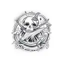 witches and skeletons dancing around a fire  tattoo design idea