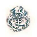 witches and skeletons dancing around a fire  tattoo design idea