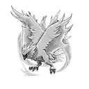 A majestic fusion of Articuno, Zapdos, and Moltres in flight tattoo design idea