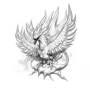 A detailed sketch of Articuno, Zapdos, and Moltres perched on a branch tattoo design idea
