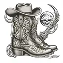 cowboy boots, hat, trinity gun and moon tattoo design idea