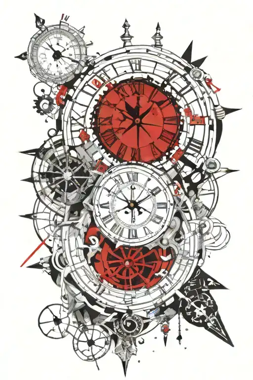 roman clock a compass and names of people tattoo design idea