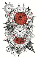 roman clock a compass and names of people tattoo design idea