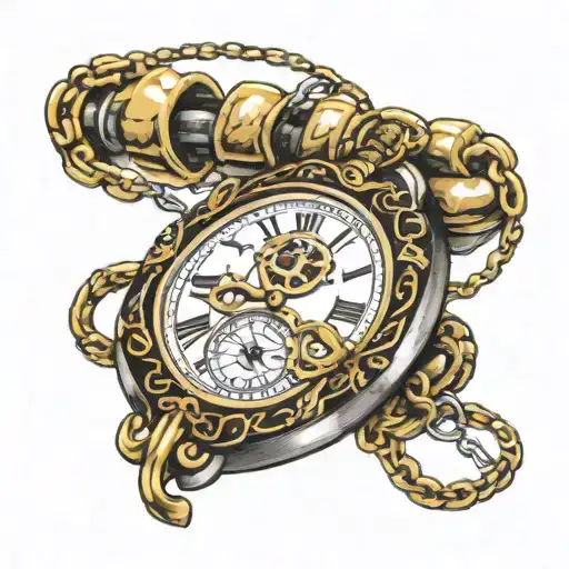 pocket watch chain coming out of a wound tattoo design idea