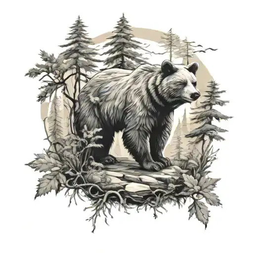 forest scene with hidden bear tattoo design idea