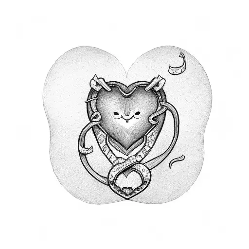  letter m and a heart with whiskers on the end tattoo design idea