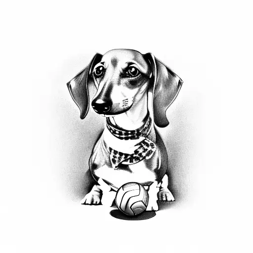 dog dachshund with a ball  tattoo design idea