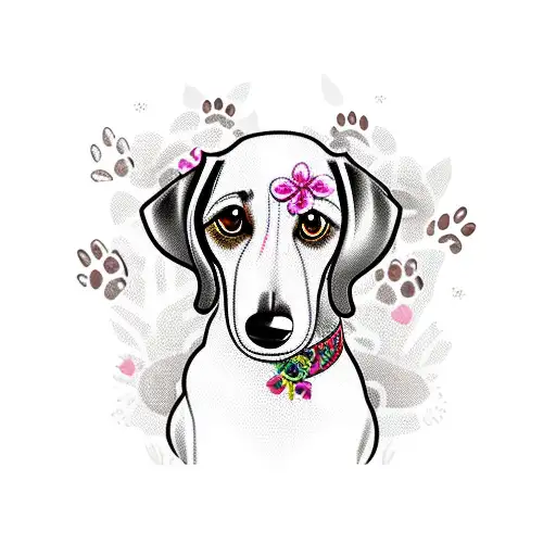 dog dachshund with flowers  tattoo design idea