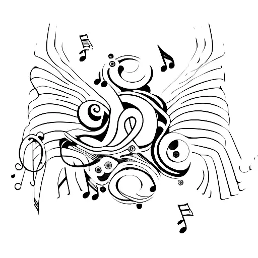 musical notes, sound waves, cdj, mixer, wings  tattoo design idea