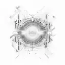 inspired by electronic music, musical notes, sound waves, cdj, mixer, wings,  tattoo design idea