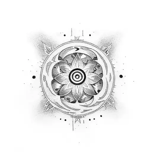 A dotwork tattoo of Itachi's Mangekyou Sharingan with a subtle anime background tattoo design idea