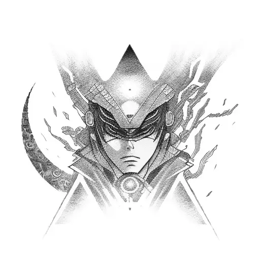 A futuristic depiction of Itachi using dotwork style tattoo design idea