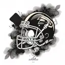 Create a tattoo featuring Purdue's football helmet with a motivational quote from NF, surrounded by intricate blackwork patterns tattoo design idea