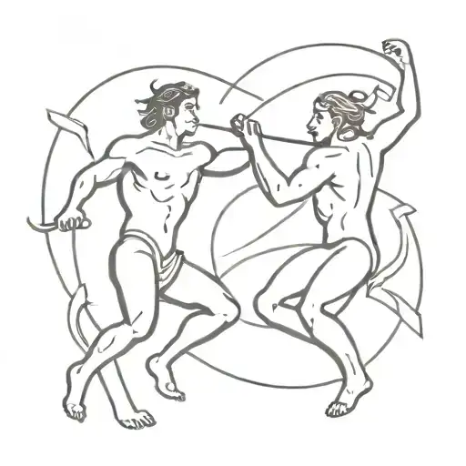 A minimalist tattoo design of the Greek hero Theseus battling the Minotaur in the Labyrinth tattoo design idea