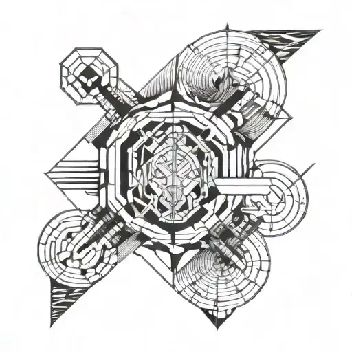 Reinterpretation of a tattoo from the closed shoulder to the biceps on a male arm inspired by graphics in the forms of A tattoo design idea