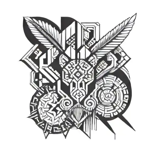 Reinterpretation of a tattoo from the closed shoulder to the biceps on a male arm inspired by Amazon indigenous graphics tattoo design idea