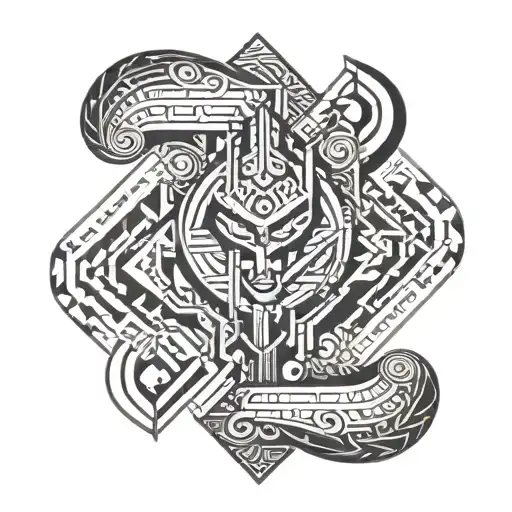 Reinterpretation of a tattoo from the closed shoulder to the biceps on a male arm inspired by Amazon indigenous graphics tattoo design idea