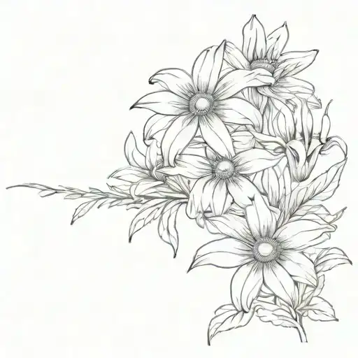large tattoo stencil with many black eyes many susan flower and many brown eyed susan flower and forever susan lily  tattoo design idea
