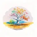 aspen tree with roots, fall colors in watercolor tattoo design idea