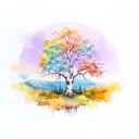 aspen tree with roots, fall colors in watercolor tattoo design idea
