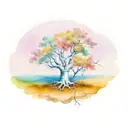 aspen tree with roots, fall colors in watercolor tattoo design idea