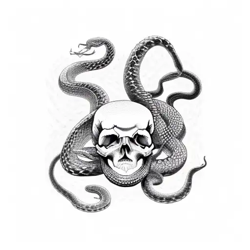 A snake coiled around a skull, depicting a mysterious and edgy vibe tattoo design idea