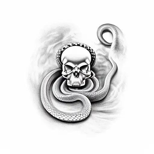 A snake coiled around a skull, depicting a mysterious and edgy vibe tattoo design idea