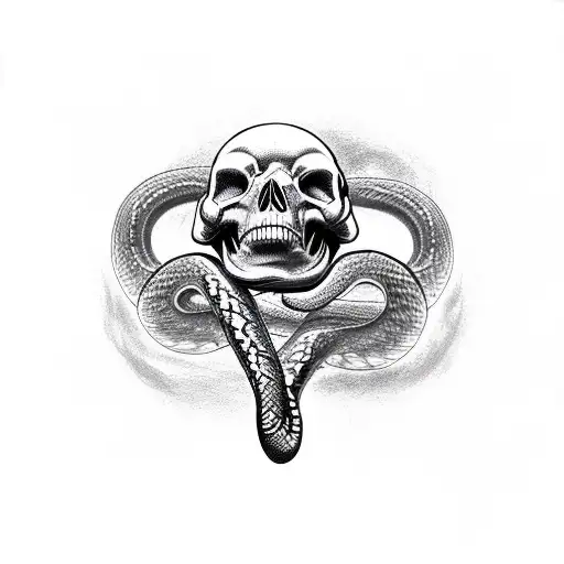 A snake coiled around a skull, depicting a mysterious and edgy vibe tattoo design idea