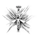 crucifix Jesus flowers tattoo design idea