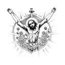 crucifix Jesus flowers tattoo design idea