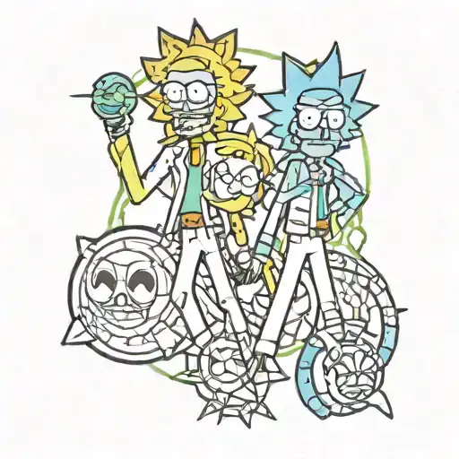 rick and morty sailor moon surrounded tattoo design idea