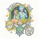 rick and morty sailor moon surrounded tattoo design idea