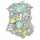 rick and morty sailor moon surrounded tattoo design idea