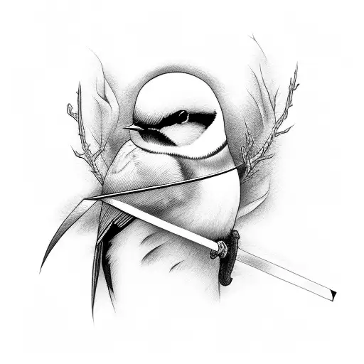 sword japanese swallow brunch of vine tattoo design idea
