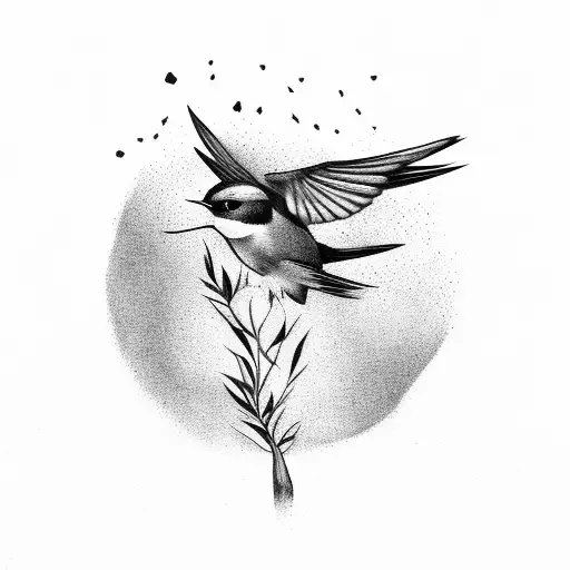 swallow in fly with branch of olive tree tattoo design idea