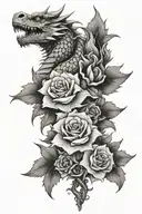 Dragon spine tattoo with flowers tattoo design idea