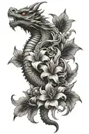 Dragon spine tattoo with flowers tattoo design idea