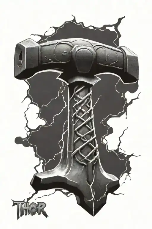 thor hammer with lightning tattoo design idea