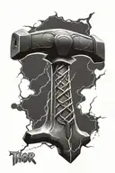 thor hammer with lightning tattoo design idea
