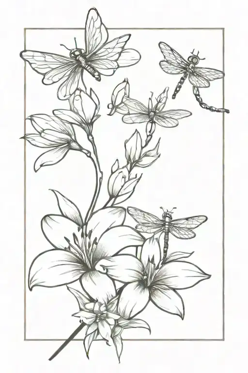 dog paw print, dragonfly, saxophone, Lily flower tattoo design idea