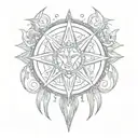 shining ancient totem around a star tattoo design idea