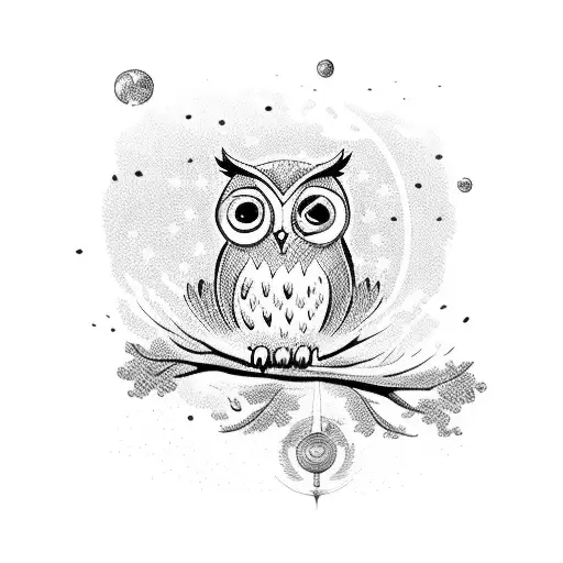 just a picture of a cute cartoon owl flying towards the right in the sky  like someone is looking at it from the ground tattoo design idea