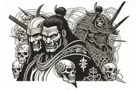 samurai and skulls facing each other tattoo design idea