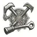 hammer and chisel crossed with markble backgroudn tattoo design idea