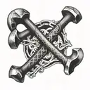 hammer and chisel crossed with markble backgroudn tattoo design idea