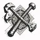 hammer and chisel crossed with markble backgroudn tattoo design idea