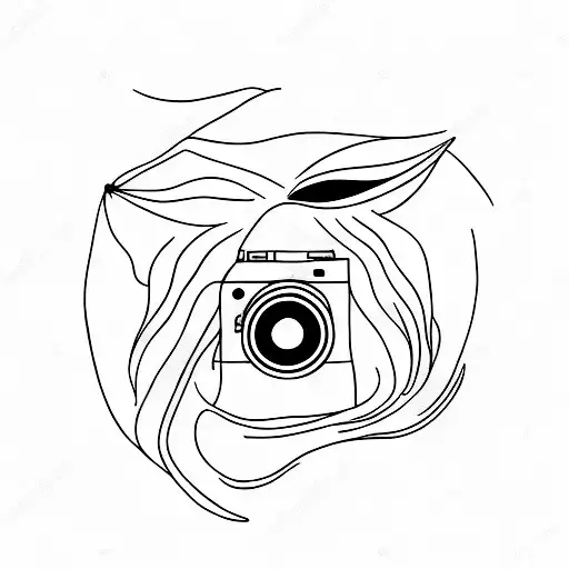 A minimalist tattoo of a feather turning into a camera, representing the freedom and creativity you find in photography tattoo design idea