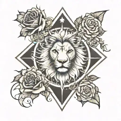 roses, ace of spades card, lion, compass rose tattoo design idea