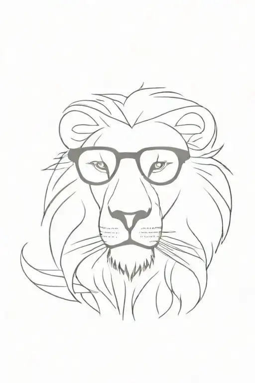 a hipster lion wearing hipster glasses on black line style tattoo design idea
